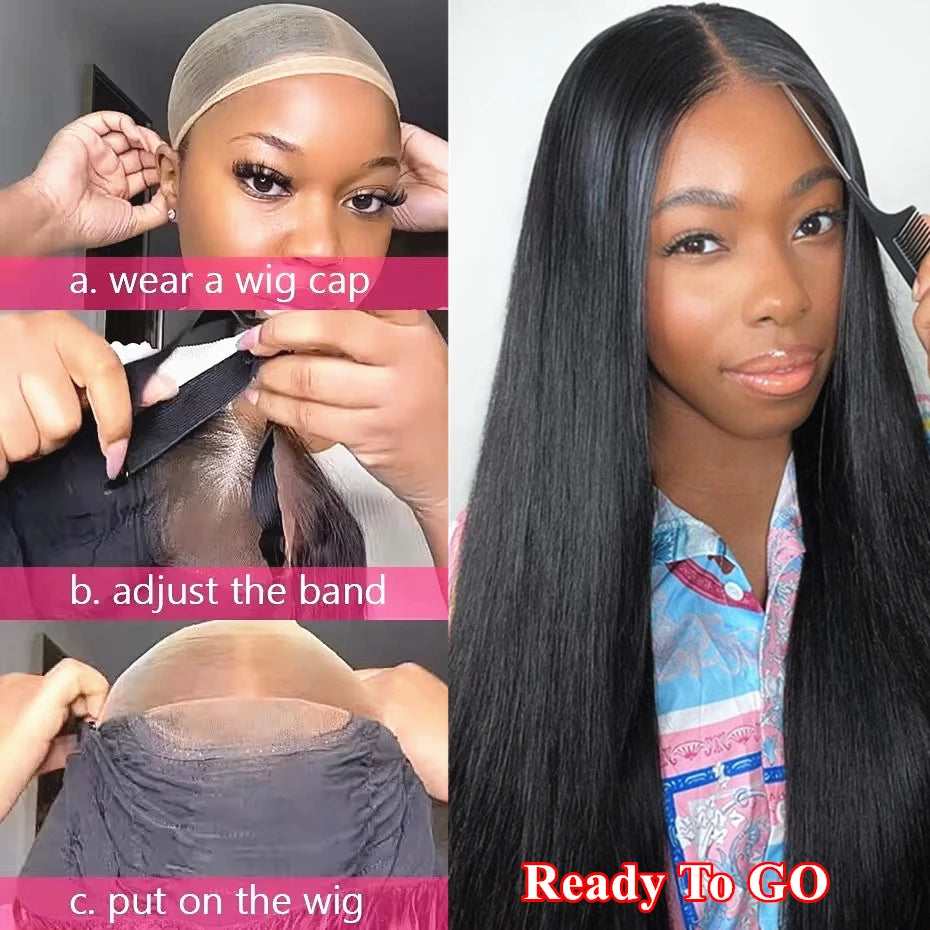 Glueless Bone Straight Human Hair Lace Closure Wig
