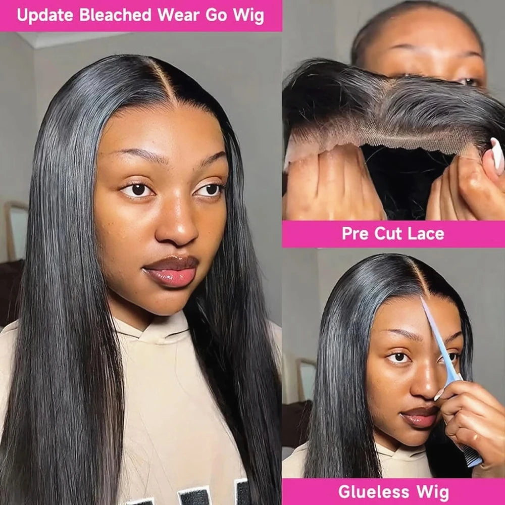 Glueless Bone Straight Human Hair Lace Closure Wig