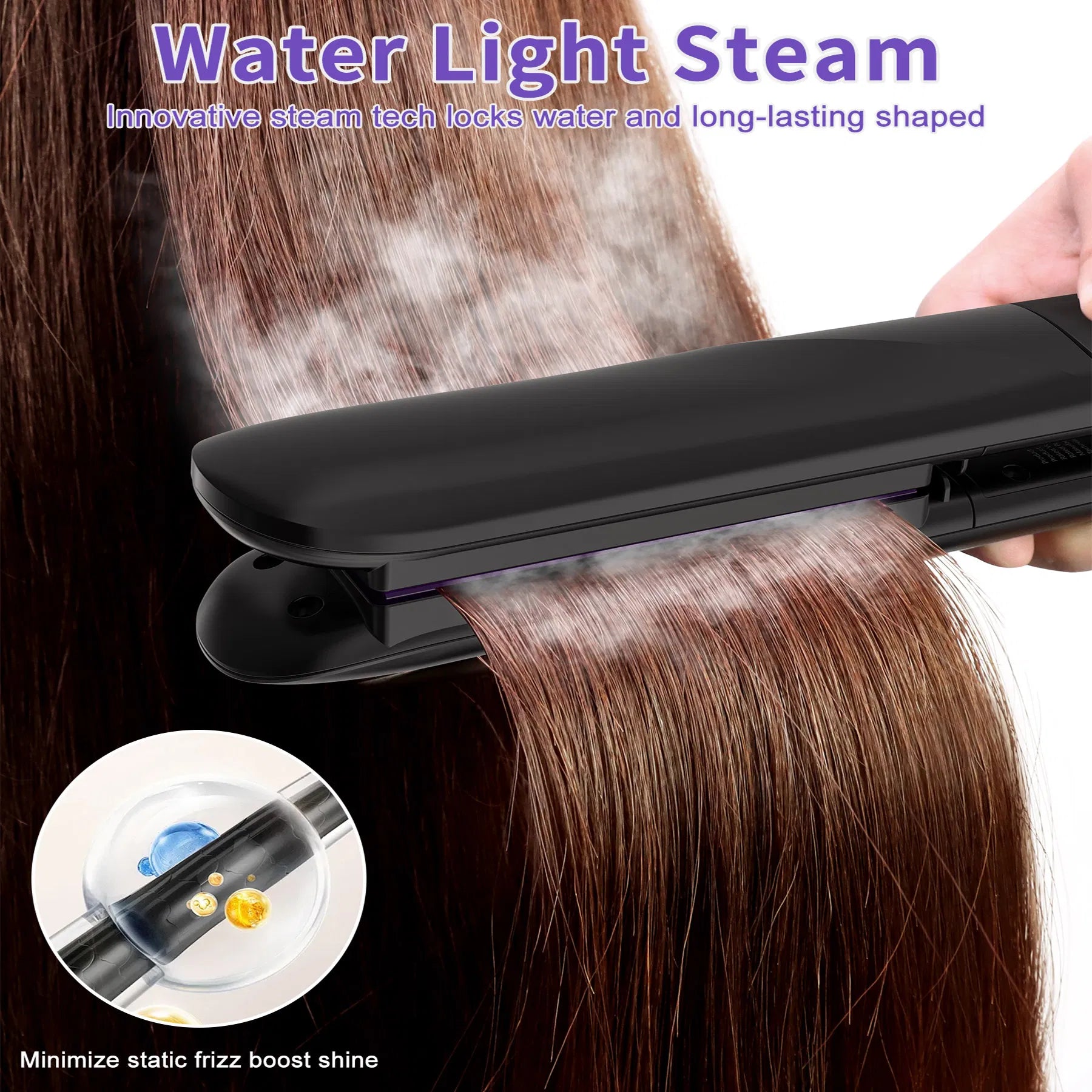 Professional Steam Hair Straightening Iron – Titanium Flat Iron - Opaline Glam Beauty