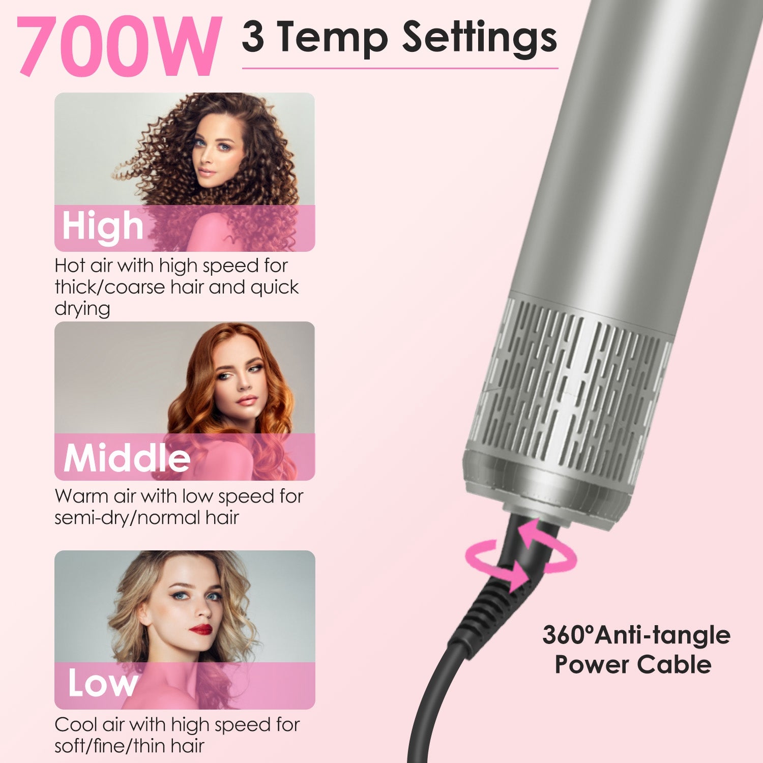 1Pc 6 In 1 Hot Air Styler Volumizer Straightener Curler Dryer Automatic Wrap Styler - Opaline Glam Beauty