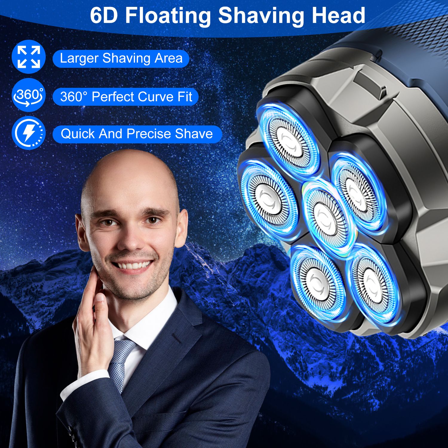 1Pc Cordless Electric Head Shaver For Men 6D Magnetic Floating Head Bald Man