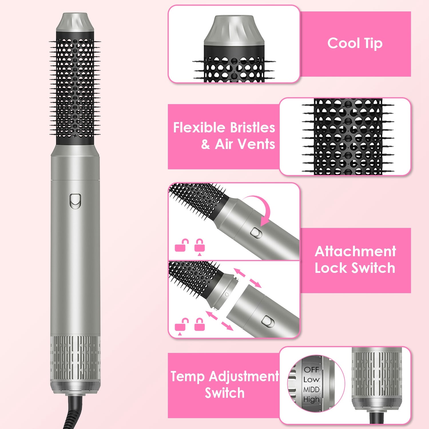 1Pc 6 In 1 Hot Air Styler Volumizer Straightener Curler Dryer Automatic Wrap Styler - Opaline Glam Beauty