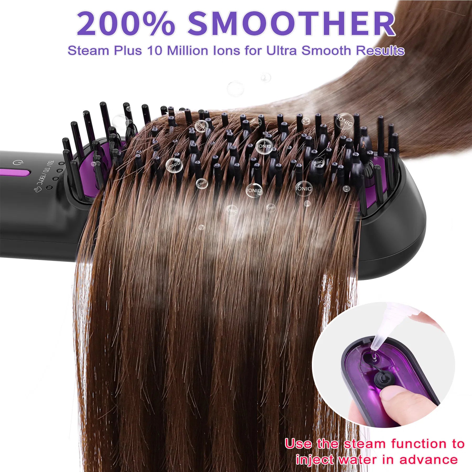 Hair Straightener Brush, Ionic Plus Steam Straightening Brush For SmoothFor Home Salon