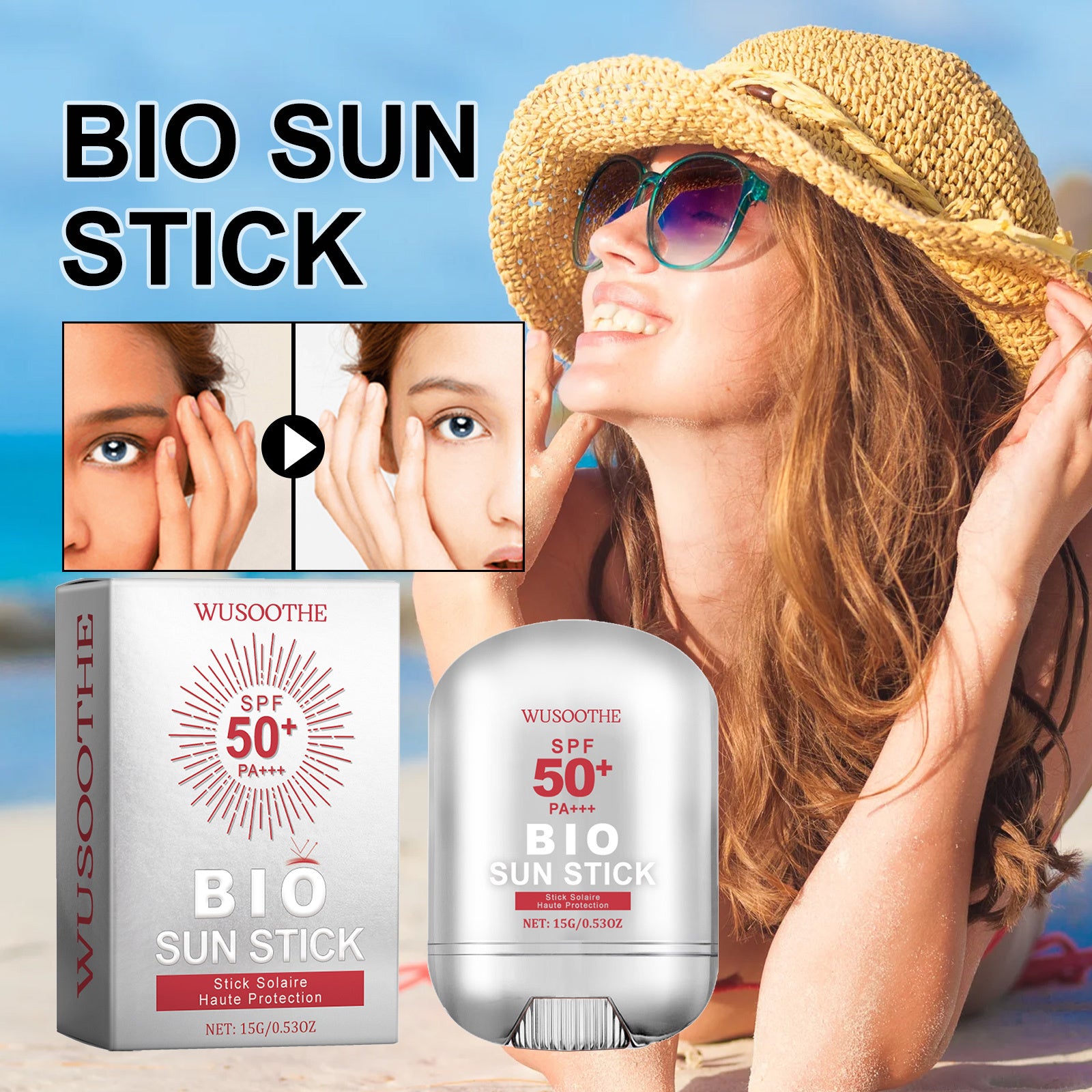 WUSOOTHE SPF50 Sunscreen Stick with Peptides, Collagen &amp; HA - Opaline Glam Beauty