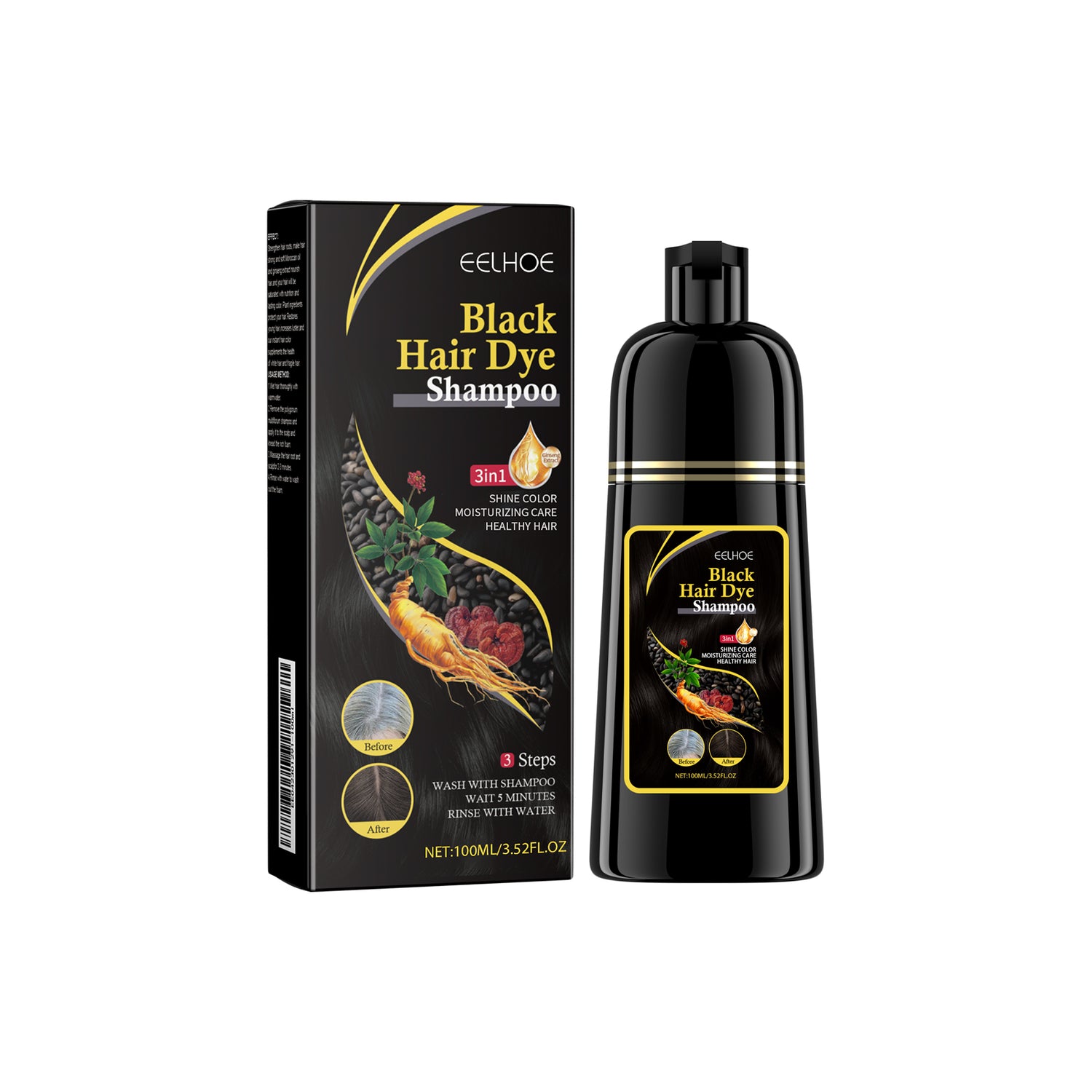 EELHOE Black Hair Shampoo Polygonum Multiflorum Essence Moisturizing