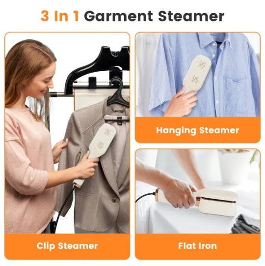 Travel Clothes Steamer with 180° Rotating Head &amp; Flat Iron