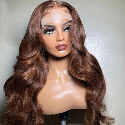 Chocolate Brown 4x4 Lace Closure Wig Human Hair Color Body Wave Density - Opaline Glam Beauty