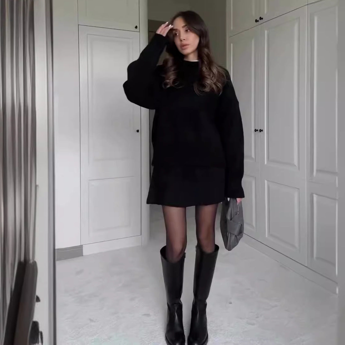 Sweater Skirt Sets For Women 2 Pieces Knit Casual Versatile Long Sleeve Pullover