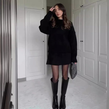 Sweater Skirt Sets For Women 2 Pieces Knit Casual Versatile Long Sleeve Pullover