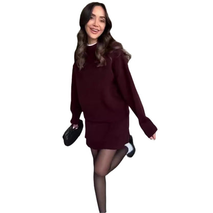 Sweater Skirt Sets For Women 2 Pieces Knit Casual Versatile Long Sleeve Pullover