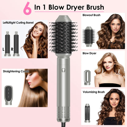 1Pc 6 In 1 Hot Air Styler Volumizer Straightener Curler Dryer Automatic Wrap Styler - Opaline Glam Beauty