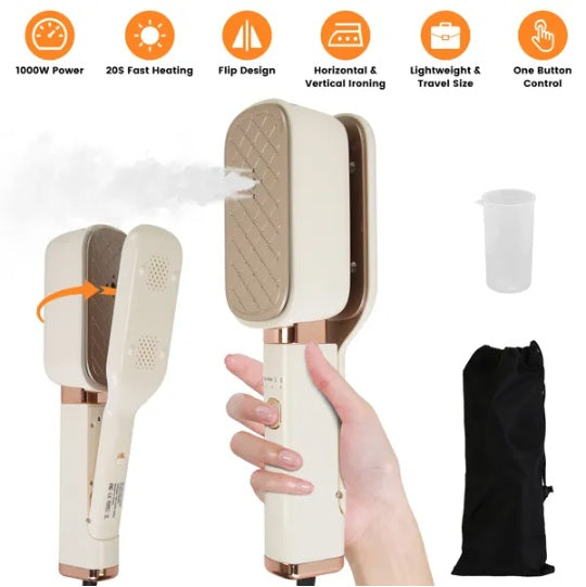 Travel Clothes Steamer with 180° Rotating Head &amp; Flat Iron