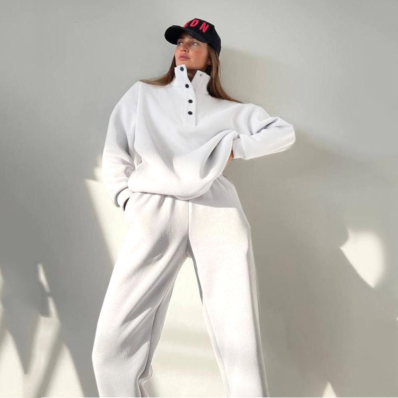 Oversized Solid Casual Pullovers Long Pant Set Warm Hoodie