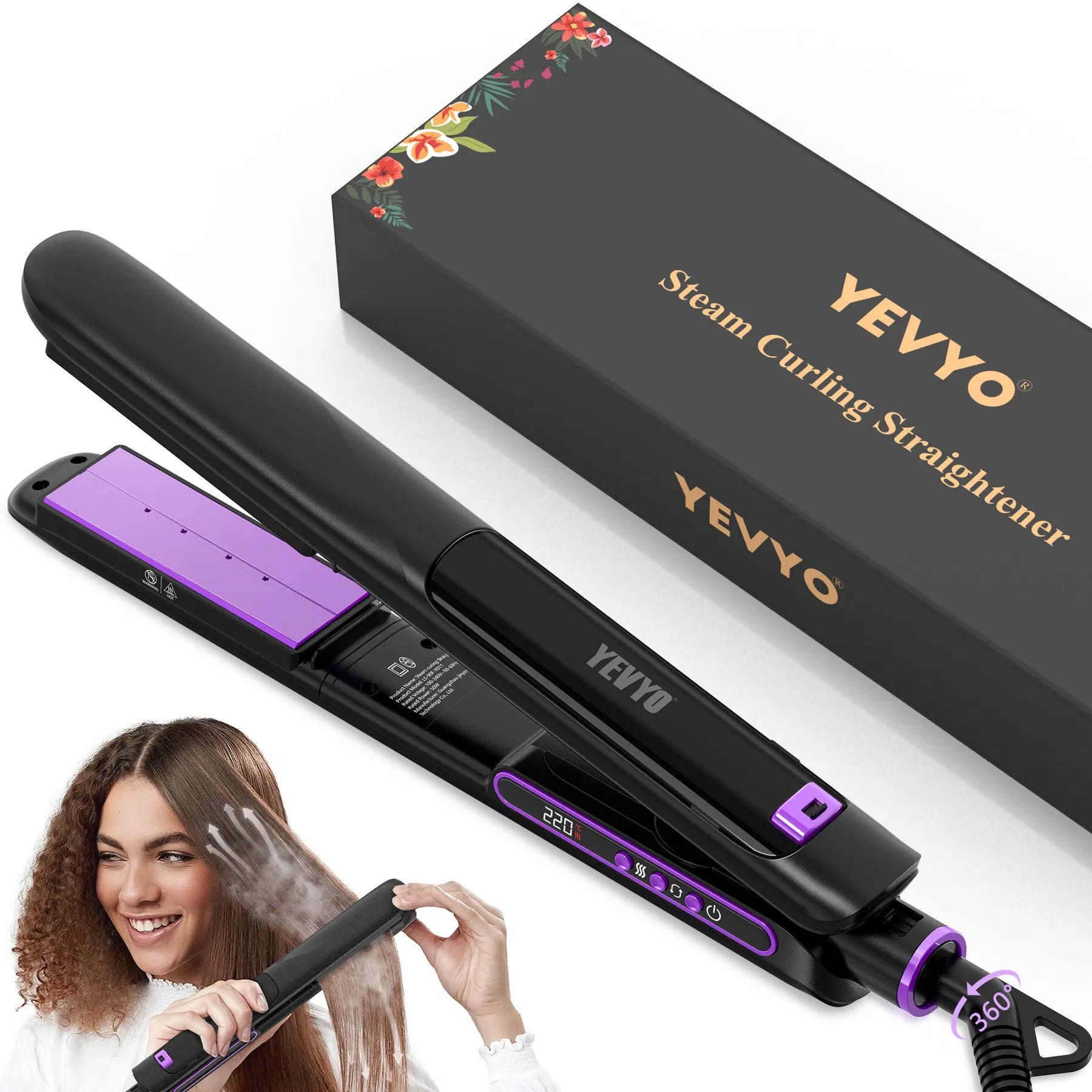 Professional Steam Hair Straightening Iron – Titanium Flat Iron - Opaline Glam Beauty
