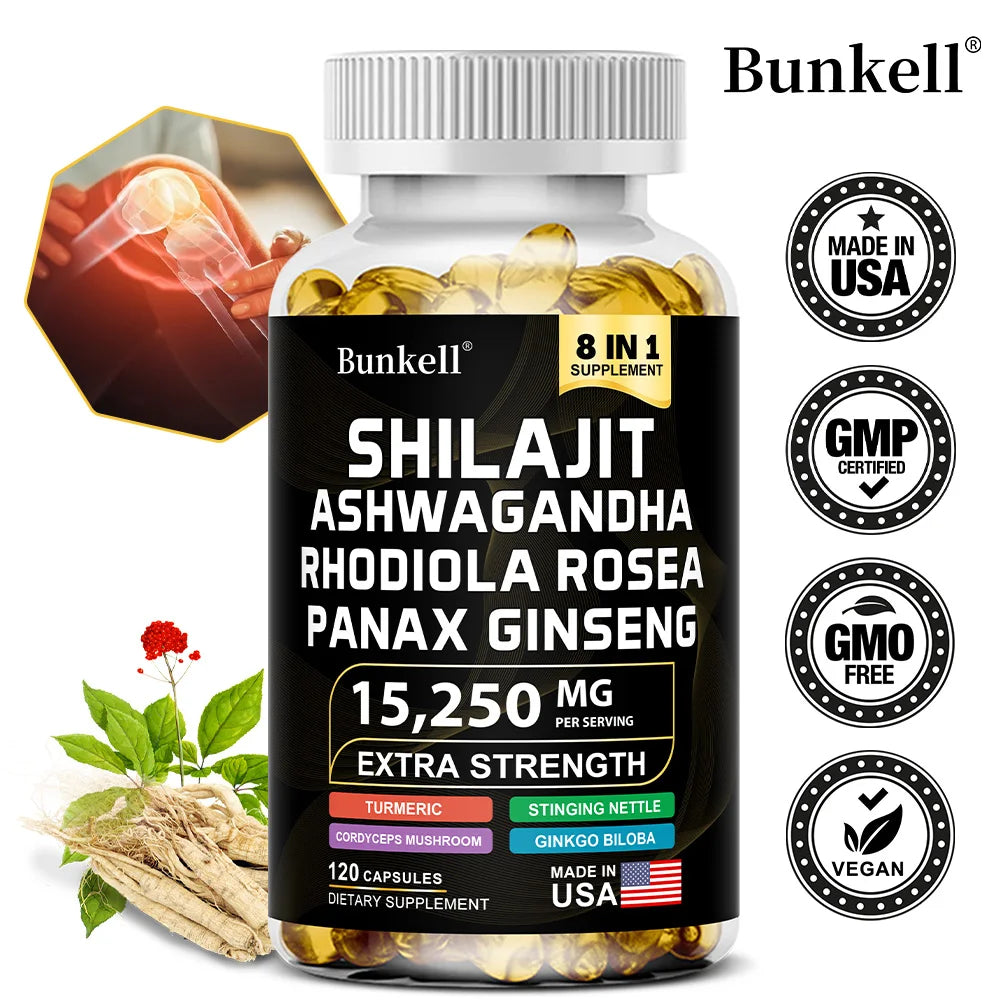 15250mg Shilajit Capsules with Ginseng Ashwagandha Turmeric