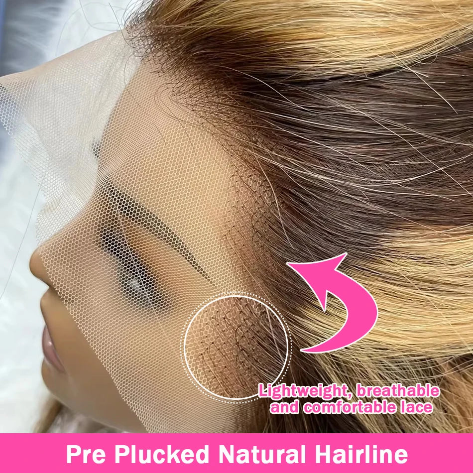 Bob Wig 13x4 Highlight Body Wave Lace Front Wigs 230 Density Ombre 4/27 Brown and Honey Blonde HD Lace Frontal Wig Human Hair - Opaline Glam Beauty
