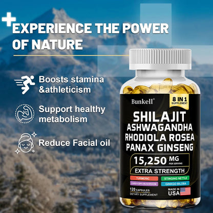 15250mg Shilajit Capsules with Ginseng Ashwagandha Turmeric