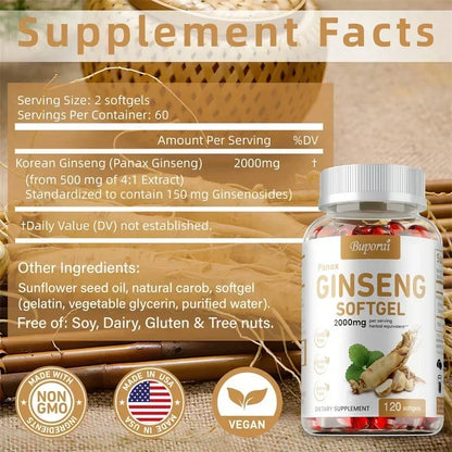 Red Panax Ginseng Capsules - for Immunity, Energy, Fatigue and Stress