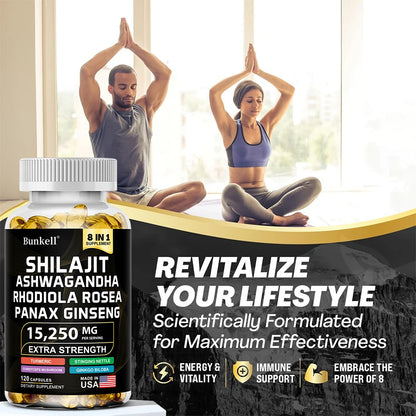 15250mg Shilajit Capsules with Ginseng Ashwagandha Turmeric