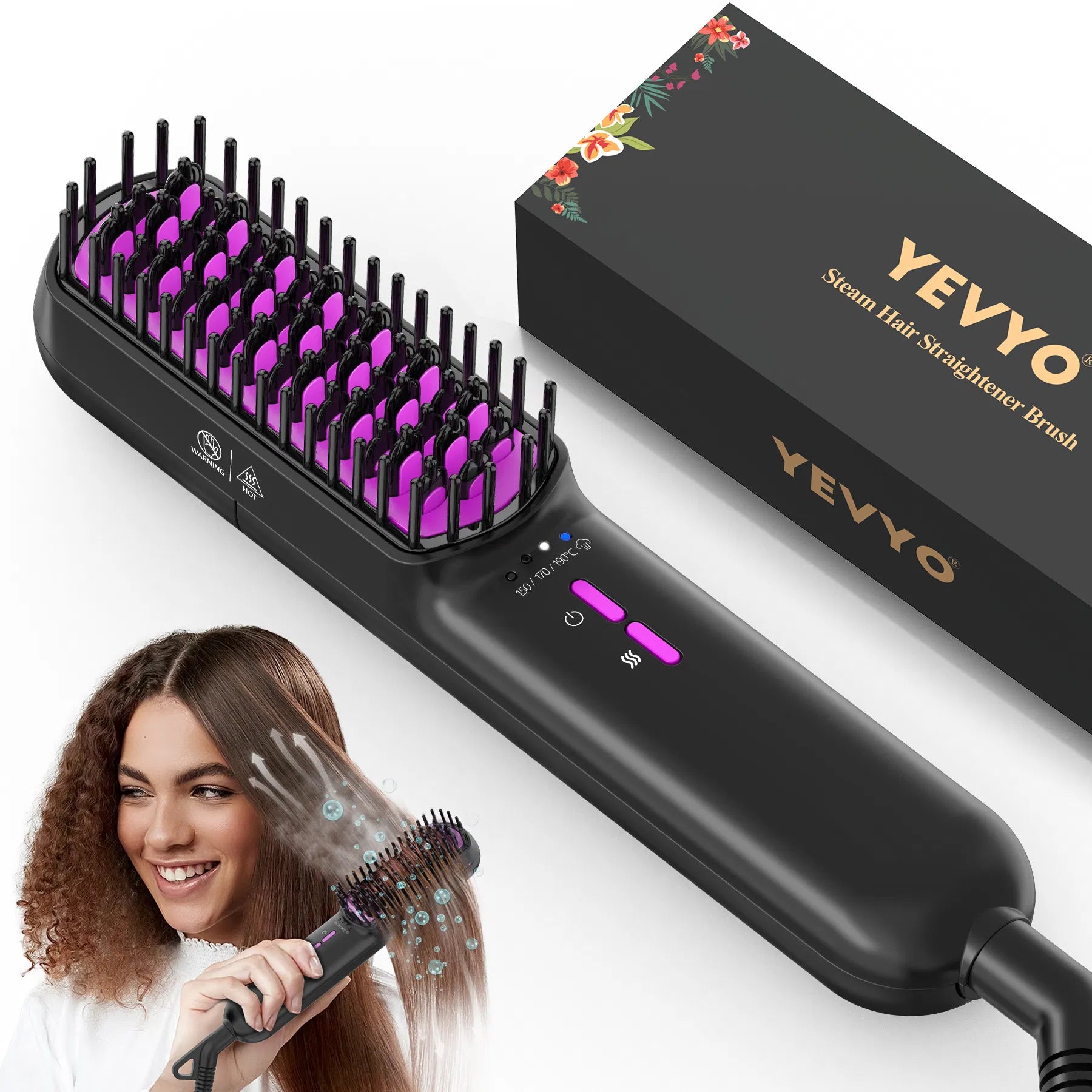 Hair Straightener Brush, Ionic Plus Steam Straightening Brush For SmoothFor Home Salon