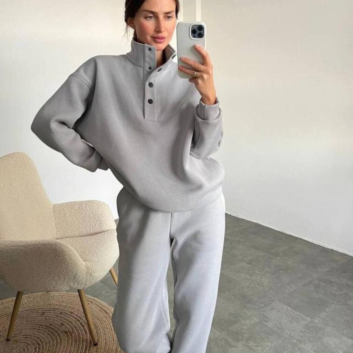Oversized Solid Casual Pullovers Long Pant Set Warm Hoodie