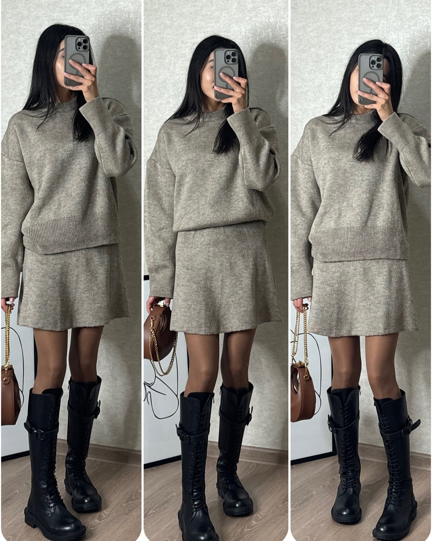 Sweater Skirt Sets For Women 2 Pieces Knit Casual Versatile Long Sleeve Pullover