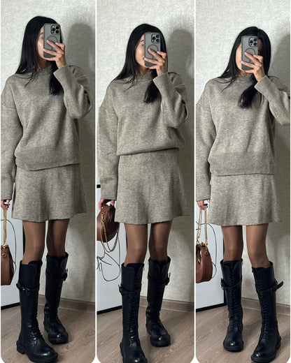 Sweater Skirt Sets For Women 2 Pieces Knit Casual Versatile Long Sleeve Pullover