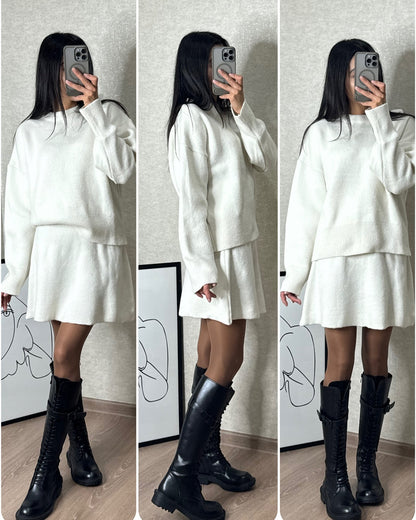 Sweater Skirt Sets For Women 2 Pieces Knit Casual Versatile Long Sleeve Pullover