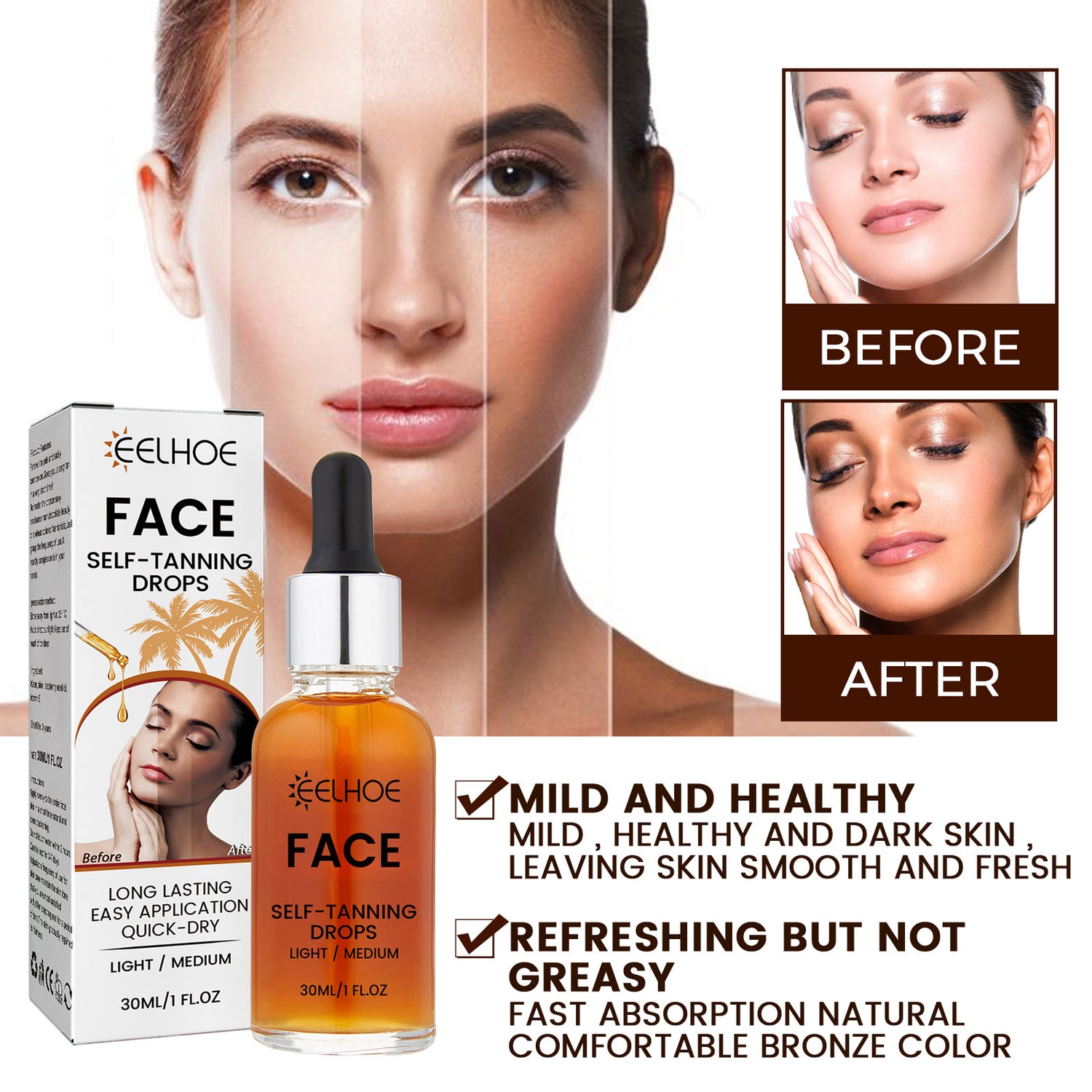 EELHOE Facial Tanning Essence For Achieving A Natural And Stylish Wheat Color - Opaline Glam Beauty